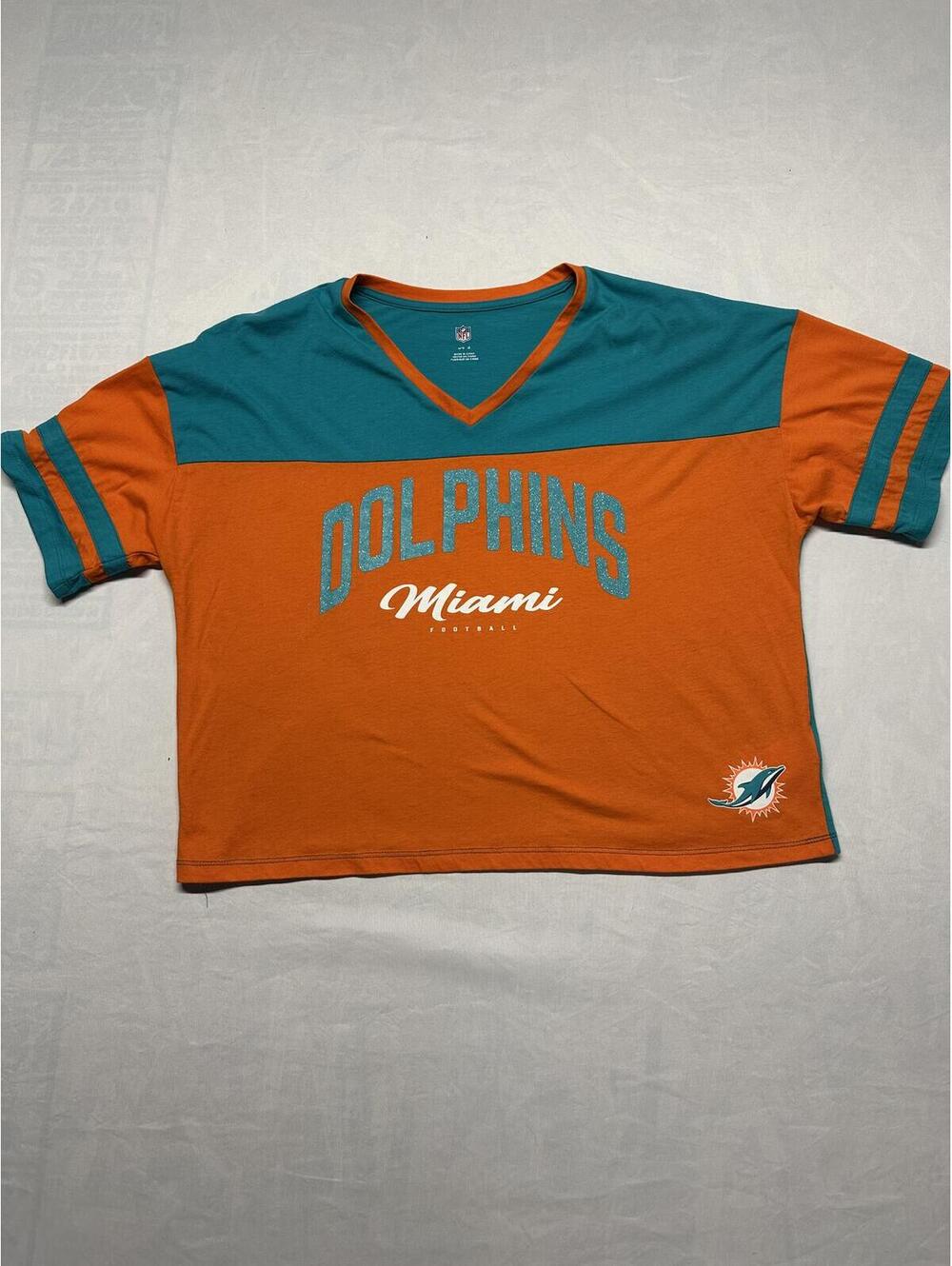 Miami Dolphins Glitter Cropped Tshirt - L - EUC